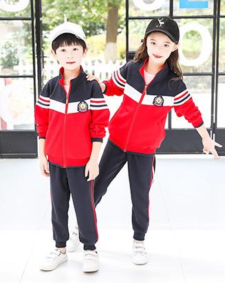 春秋季紅色棉蓋絲兒童運動套裝班服幼兒園園服